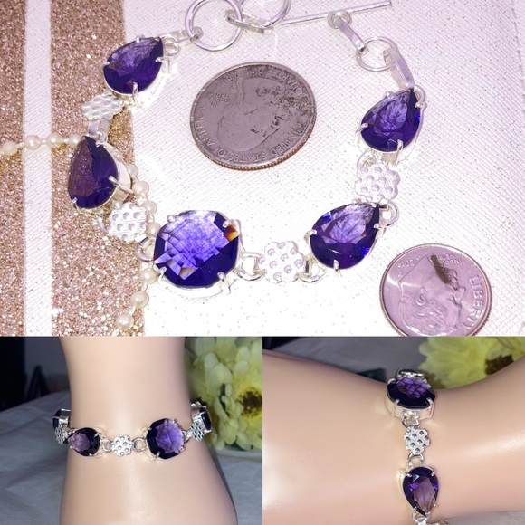 Amethyst Quartz Gemstone Handmade Bracelet - Picture 4 of 5